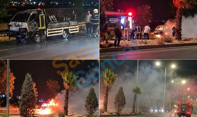 Şanlıurfa'da Geceyi Aydınlatan Yangın: Kamyonet Tamamen Yandı!