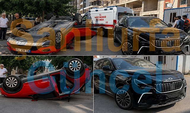 Karaköprü'de Kafa Kafaya Çarpışan Otomobillerden Biri Takla Attı